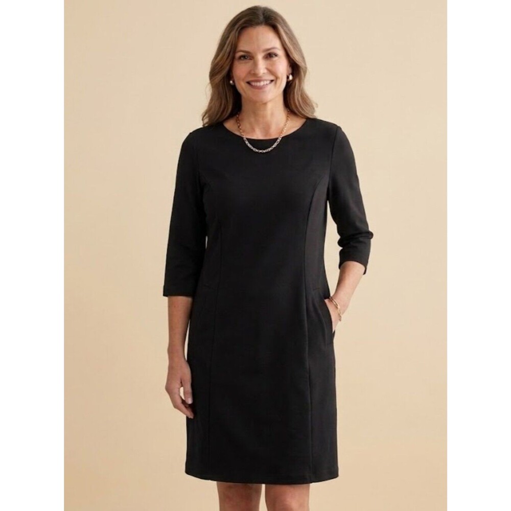 Chico's Black Stretch Ponte Knit Shift Sheath Dress with Pockets Size 3 (US 16)